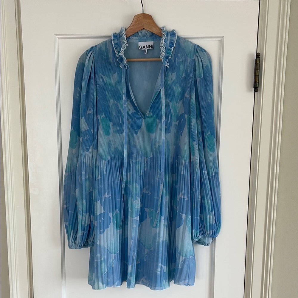 Ganni Blue and Green Floral Dress